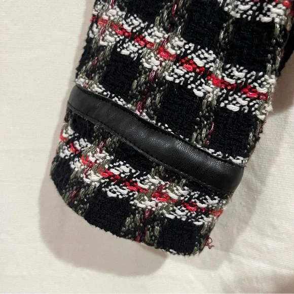 Zara Black/Red Tweed/Textured Moto Jacket - Picture 11 of 12